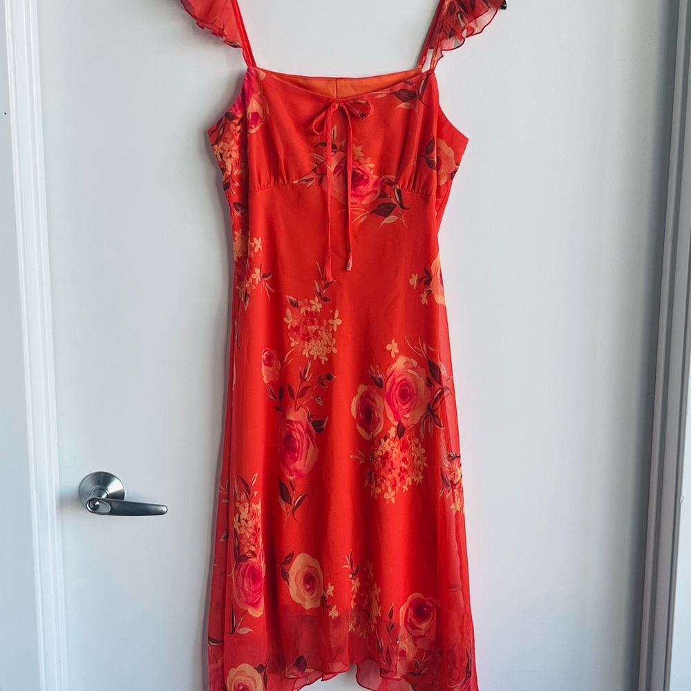 Vintage New York & Company Orange Floral Midi Dress